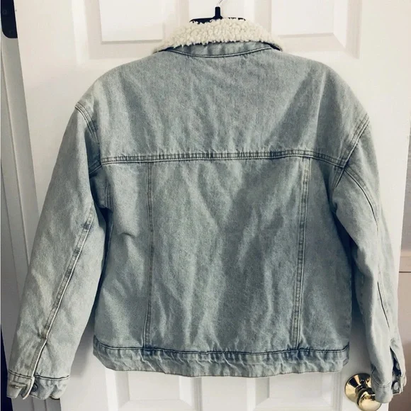 Pacsun Faux Sherpa Fleece Lined Denim Jacket Light Wash Grunge Vibes Warm - Picture 2 of 9